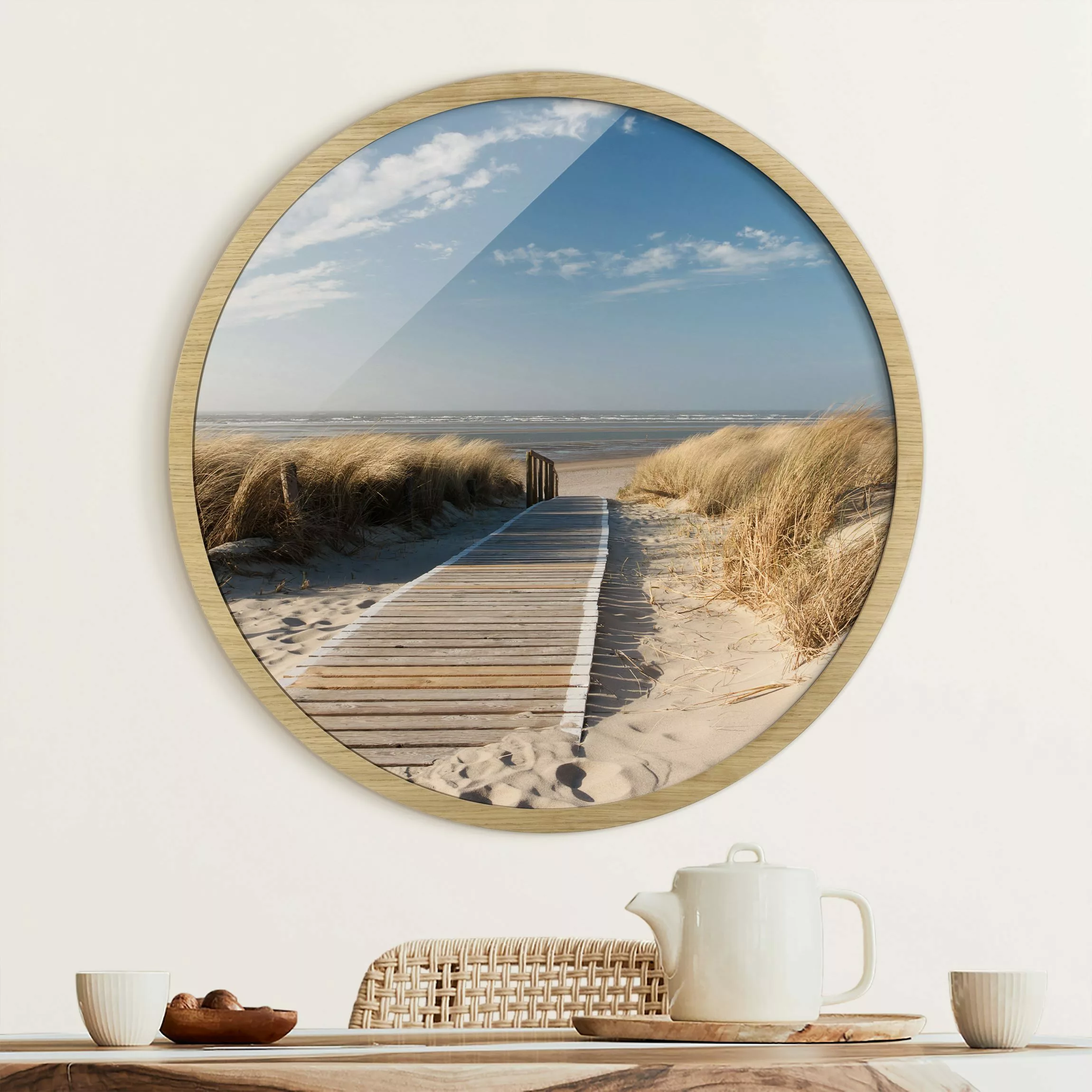 Rundes Gerahmtes Bild Ostsee Strand günstig online kaufen