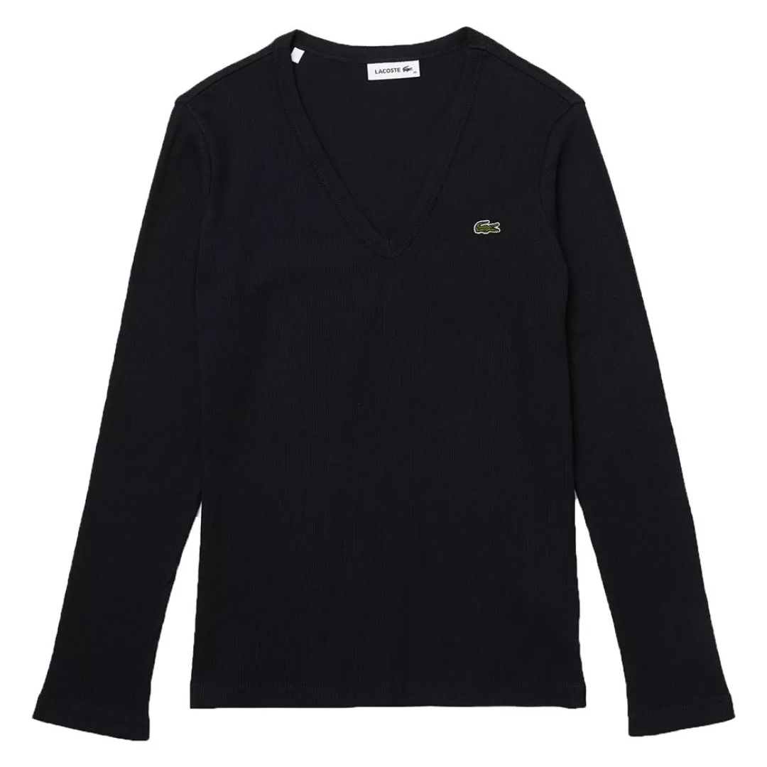 Lacoste Ribbed Langärmliges Baumwoll-t-shirt Mit V-ausschnitt 38 Abyss günstig online kaufen