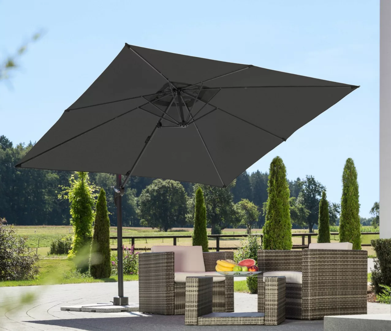 Schneider Ampelschirm Rhodos Junior  270 cm x 270 cm Anthrazit mit Kurbelme günstig online kaufen
