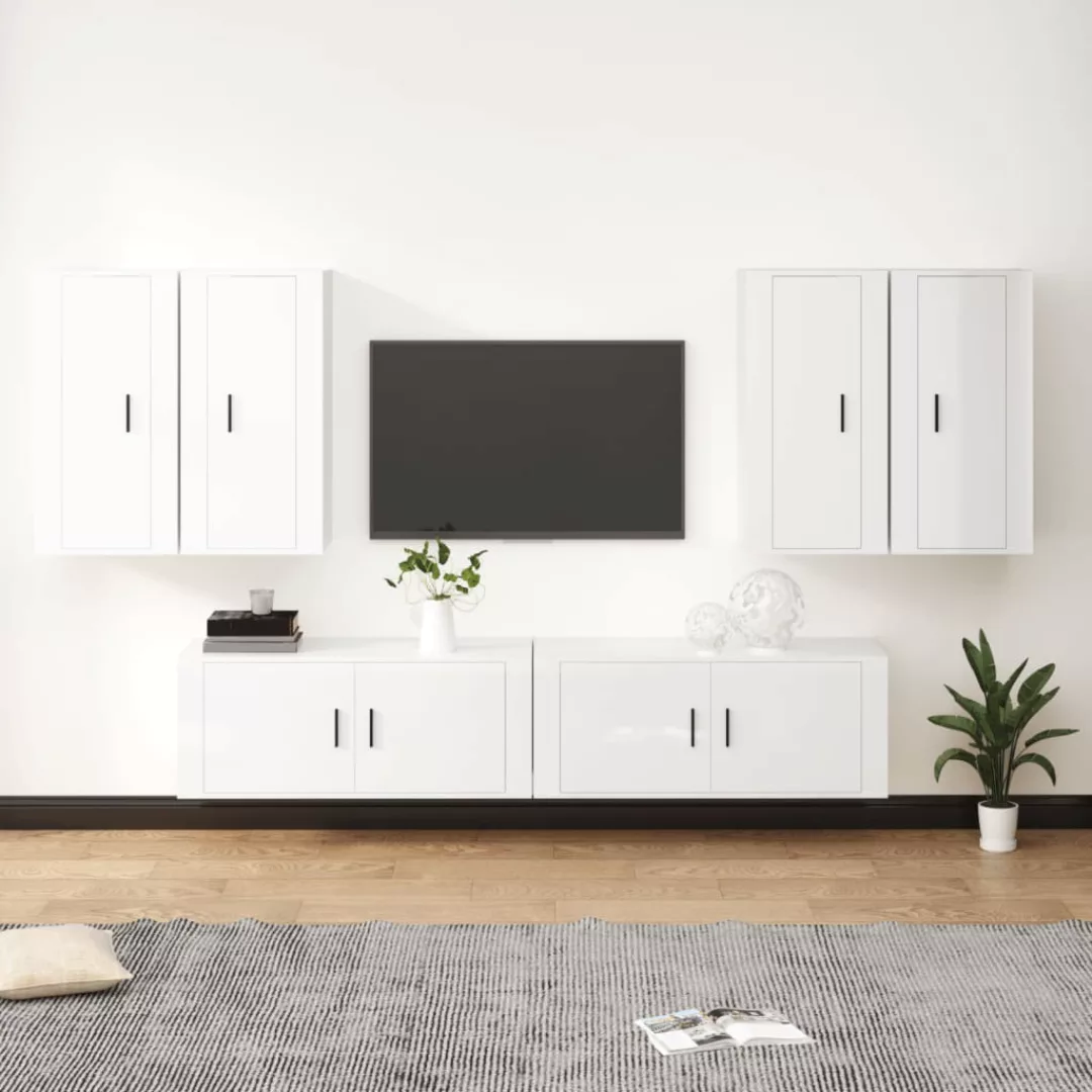 vidaXL TV-Schrank 6-tlg TV-Schrank-Set Hochglanz-Weiß Spanplatte TV-Lowboar günstig online kaufen