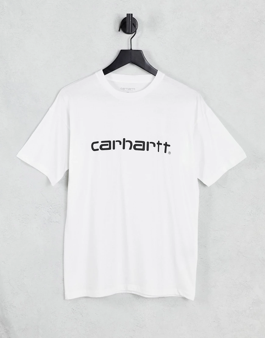 Carhartt WIP – T-Shirt mit lockerem Schnitt und Logo vorne-Weiß günstig online kaufen
