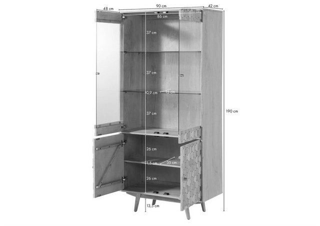 Massivmoebel24 Standvitrine Vitrine Akazie 90x42x190 weiß lackiert MOSAYK # günstig online kaufen