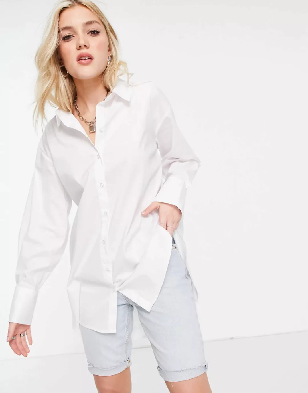 JDY – Longline-Hemd in Weiß günstig online kaufen