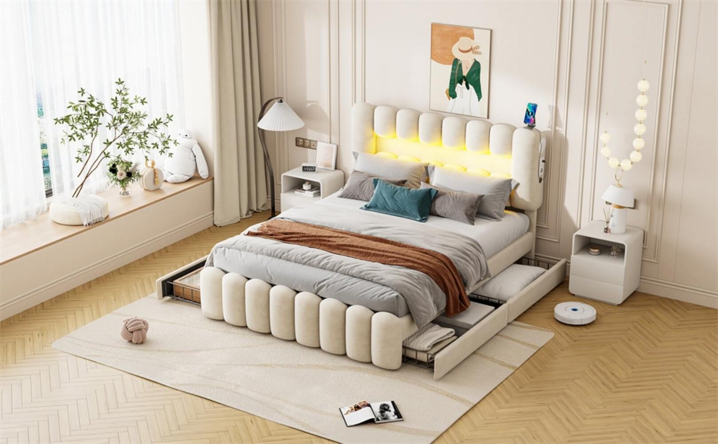 Furnishings Home Polsterbett Doppelbett + Lautsprecher + LED + USB + 4 Schu günstig online kaufen