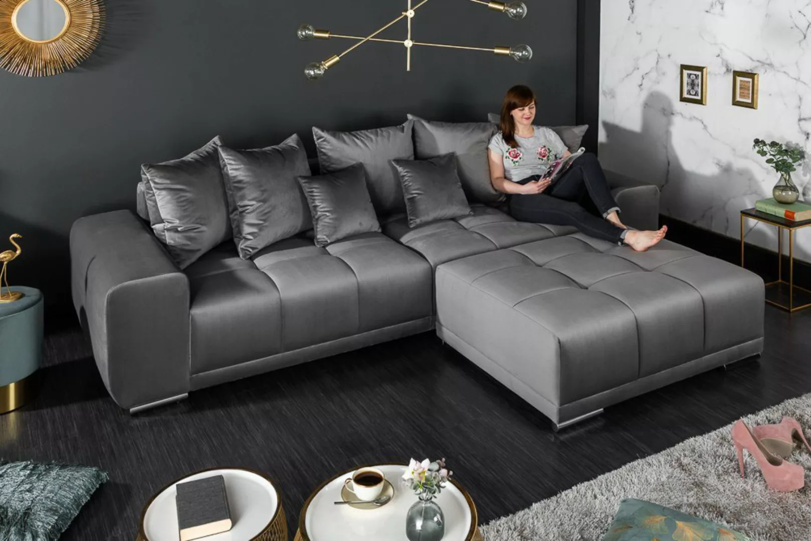 riess-ambiente Big-Sofa ELEGANCIA 285cm silbergrau, Einzelartikel 1 Teile, günstig online kaufen