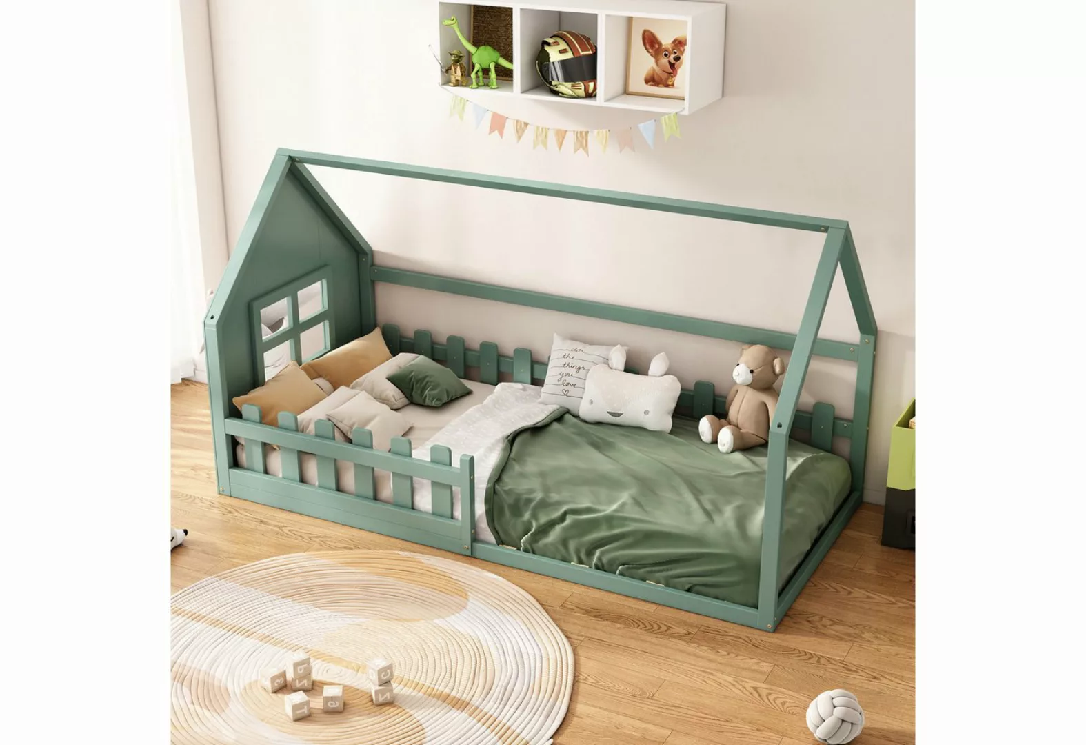 HAUSS SPLOE Kinderbett 90x200cm mit Zäune und Lattenrost Kinderbett in Haus günstig online kaufen