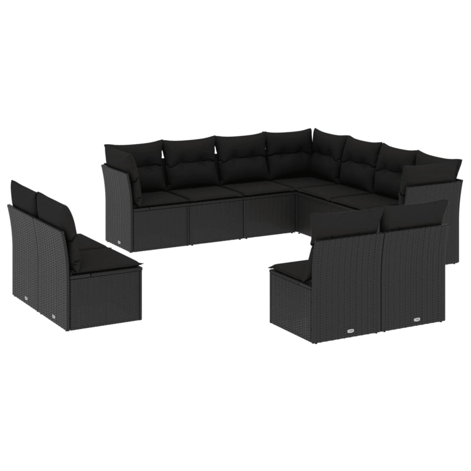 vidaXL 11-tlg Garten-Sofagarnitur mit Kissen Schwarz Poly Rattan Modell 18 günstig online kaufen