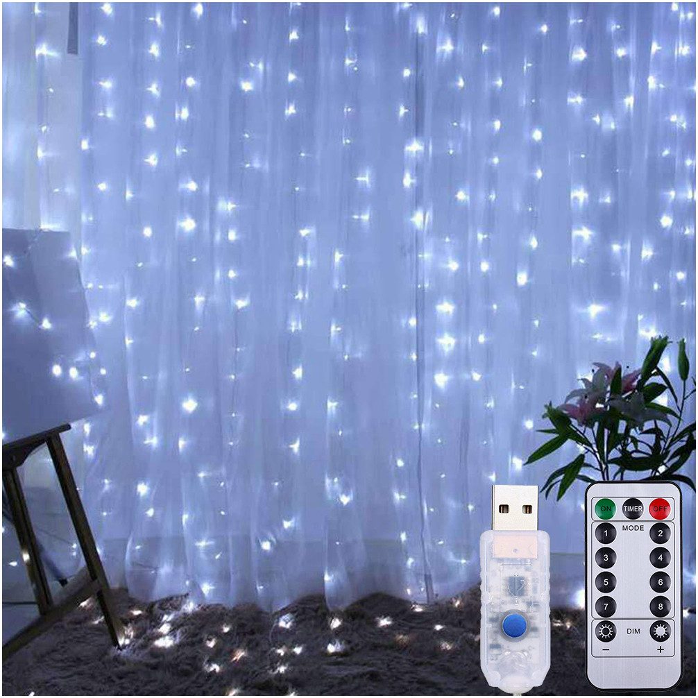 Rosnek LED-Lichtervorhang 300 LED Lichternetz Lichtervorhang günstig online kaufen