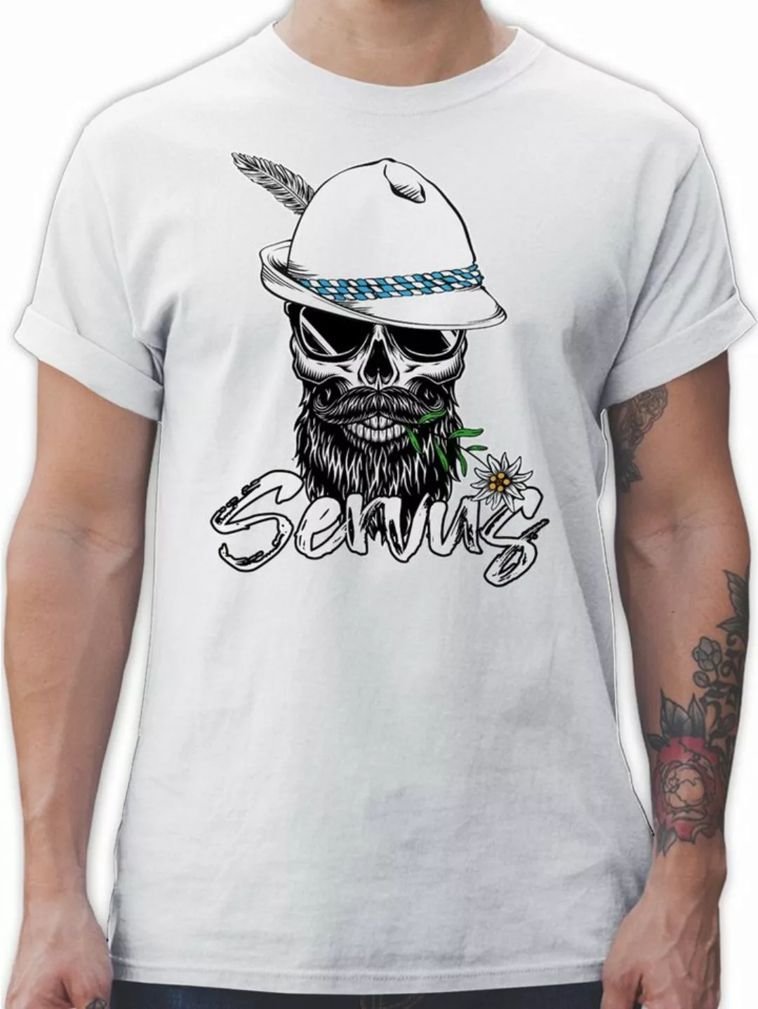 Shirtracer T-Shirt Servus Totenkopf Skull Bayrisch Mode für Oktoberfest Her günstig online kaufen