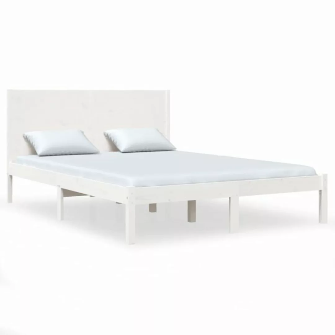 vidaXL Bettgestell Massivholzbett Weiß 150x200 cm 5FT King Size Bett Bettge günstig online kaufen
