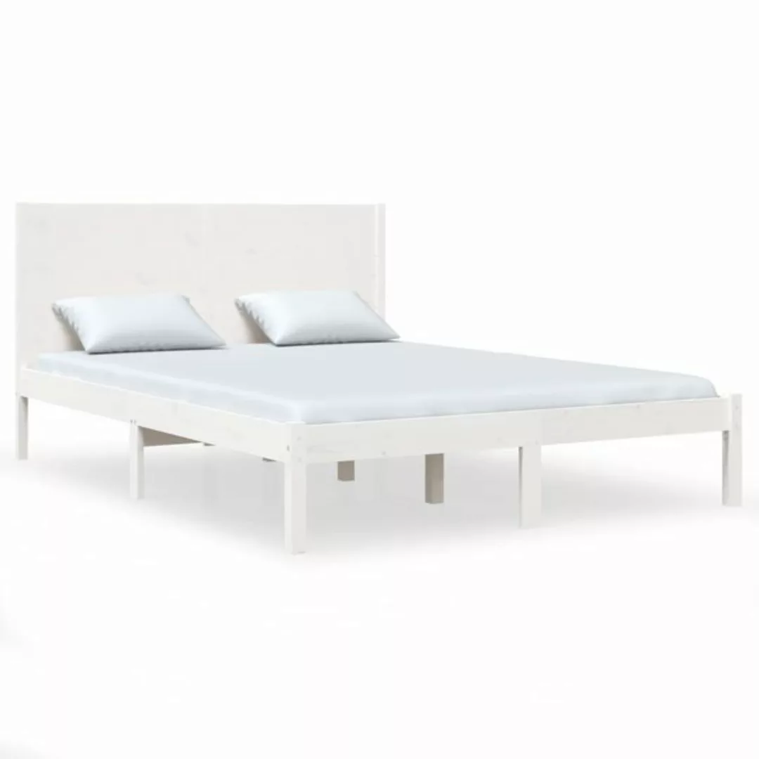 vidaXL Bettgestell Massivholzbett Weiß 135x190 cm 4FT6 Double Bett Bettgest günstig online kaufen