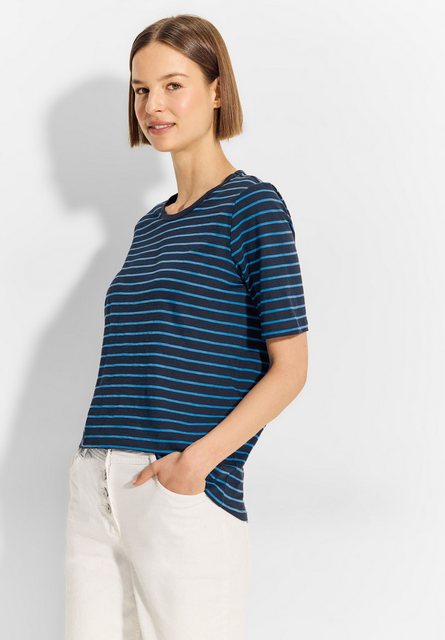 Cecil T-Shirt Cecil Flammgarn Streifenshirt in Dark Petrol Blue (1-tlg) Nic günstig online kaufen