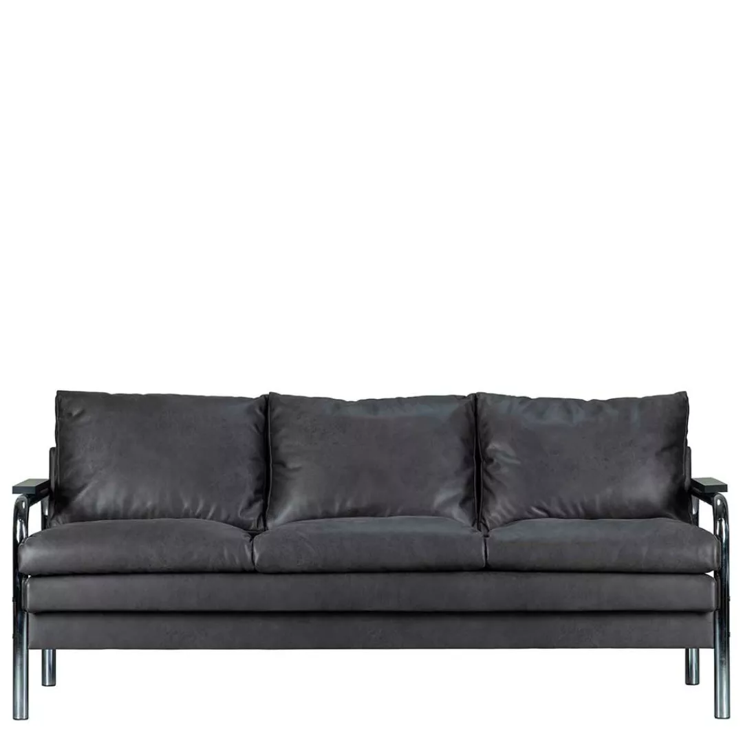 Retro Dreisitzer Couch aus Microfaser Chromgestell aus Metall günstig online kaufen
