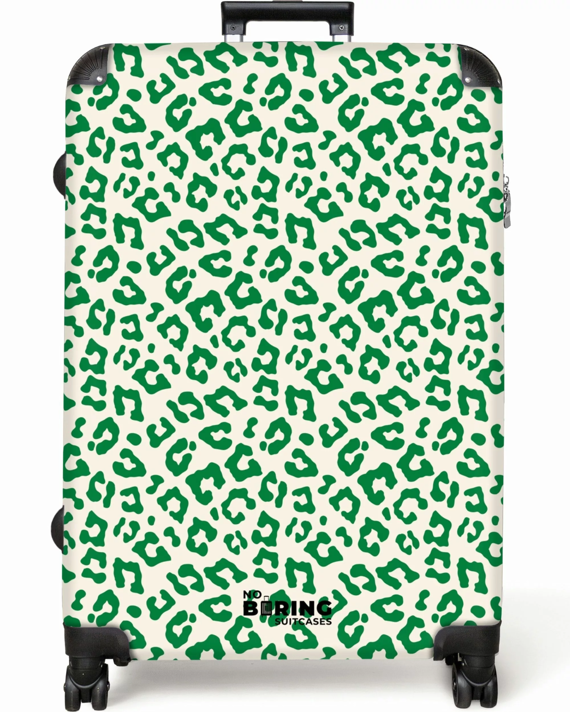 NoBoringSuitcases.com© Hartschalen-Trolley Grün mit weißem Pantherdruck günstig online kaufen