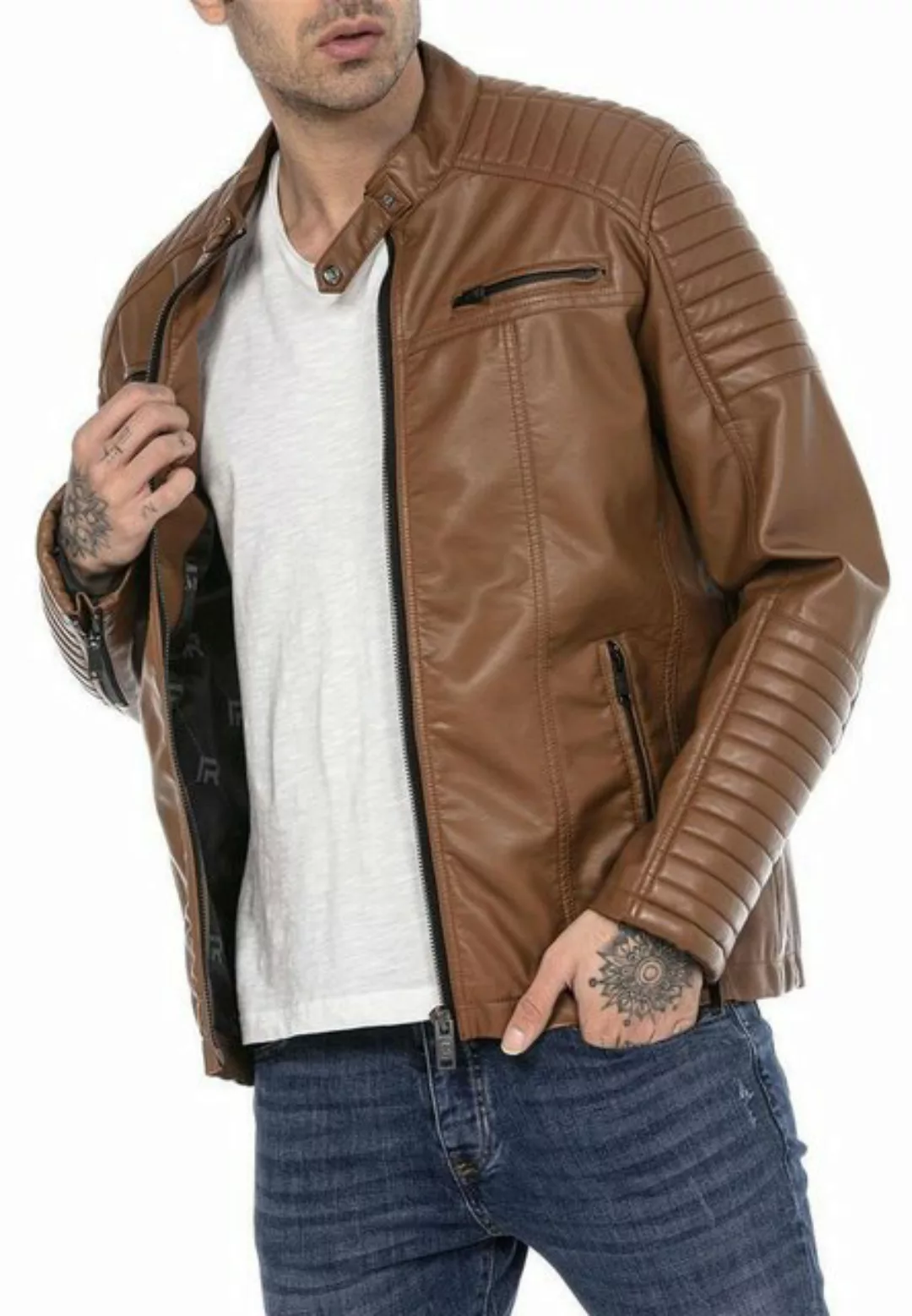 RedBridge Lederimitatjacke Urban Bikerjacke Steppjacke Kunstleder Braun 2XL günstig online kaufen