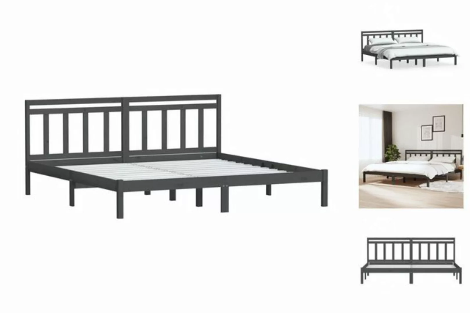 vidaXL Bettgestell Massivholzbett Grau Kiefer 200x200 cm Doppelbett Bett Be günstig online kaufen