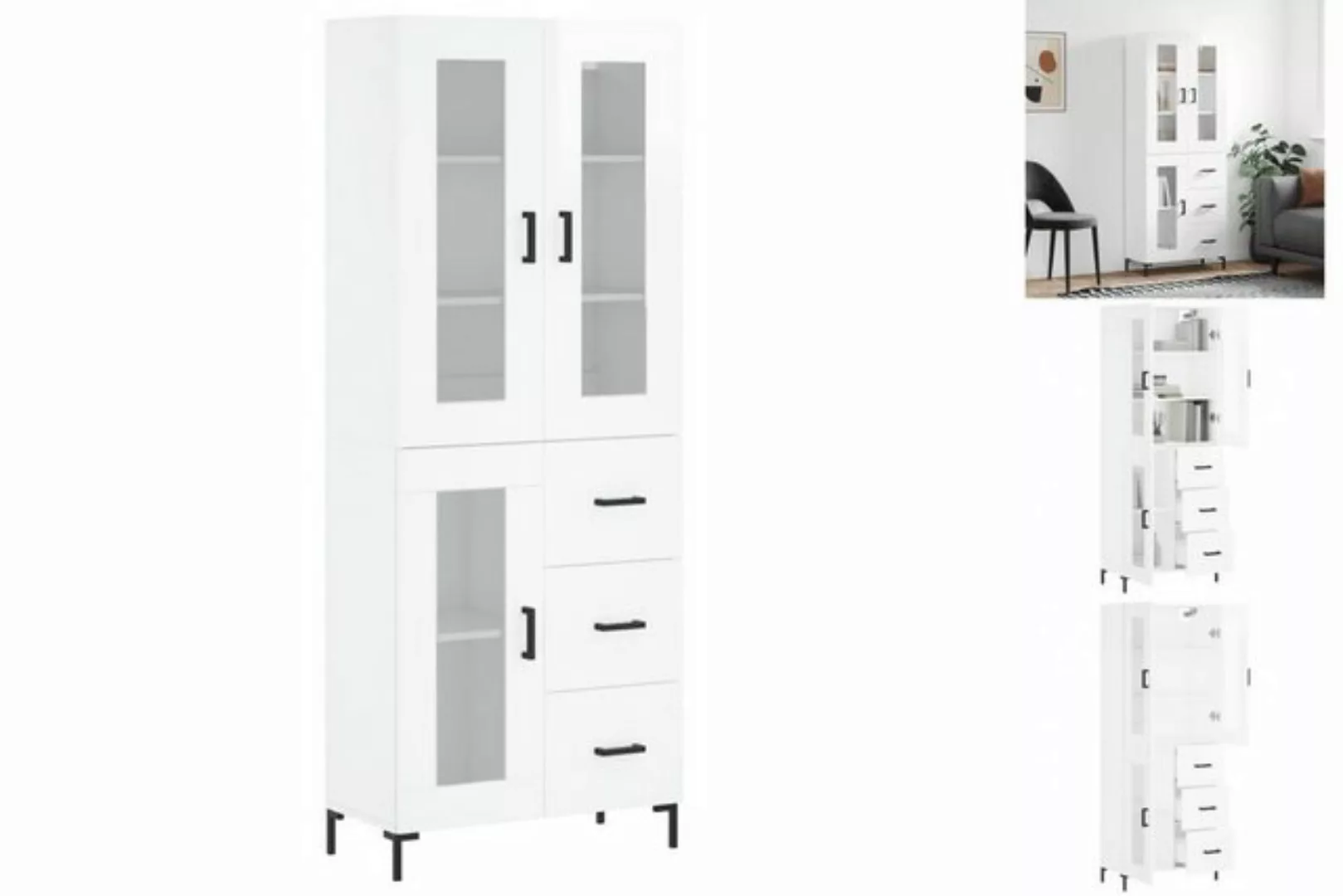 vidaXL Vitrine Highboard Hochglanz-Weiß 69,5x34x180 cm Spanplatte Glas Vitr günstig online kaufen