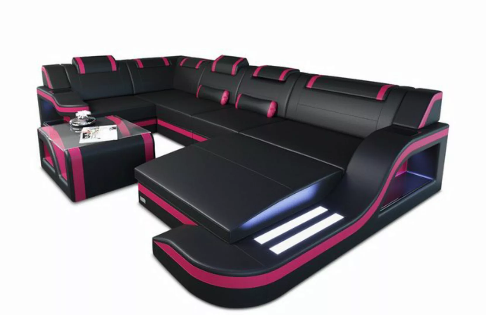 Sofa Dreams Wohnlandschaft Sofa Ledercouch Leder Palermo U Form Ledersofa, günstig online kaufen