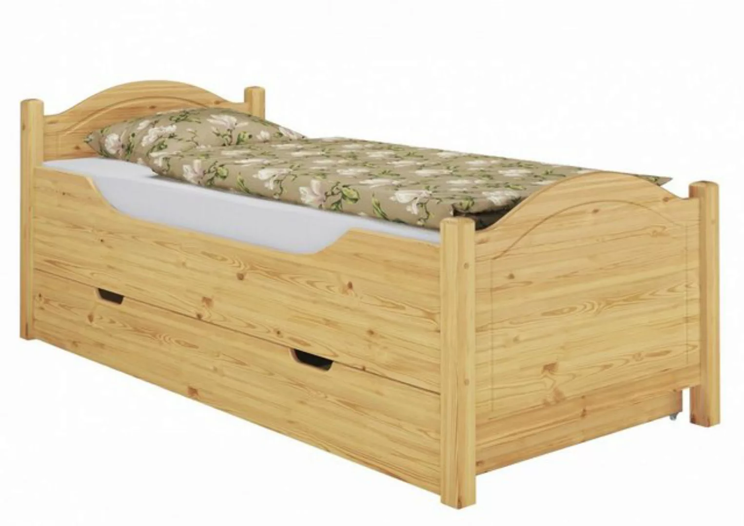 ERST-HOLZ Bett Holzbett mit Rost und Bettkasten Kiefer 100x200, Kieferfarbl günstig online kaufen