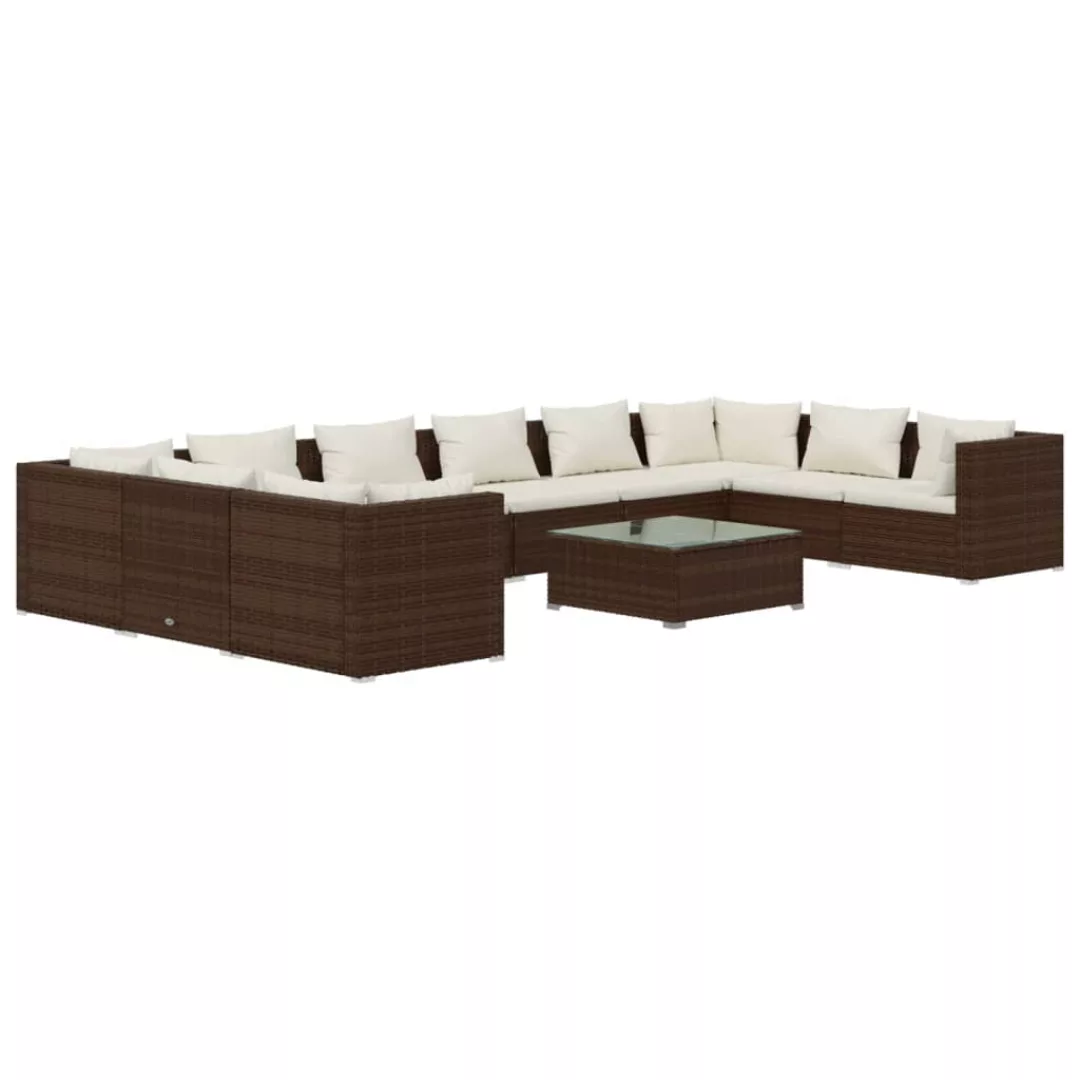 Vidaxl 11-tlg. Garten-lounge-set Mit Kissen Poly Rattan Braun günstig online kaufen