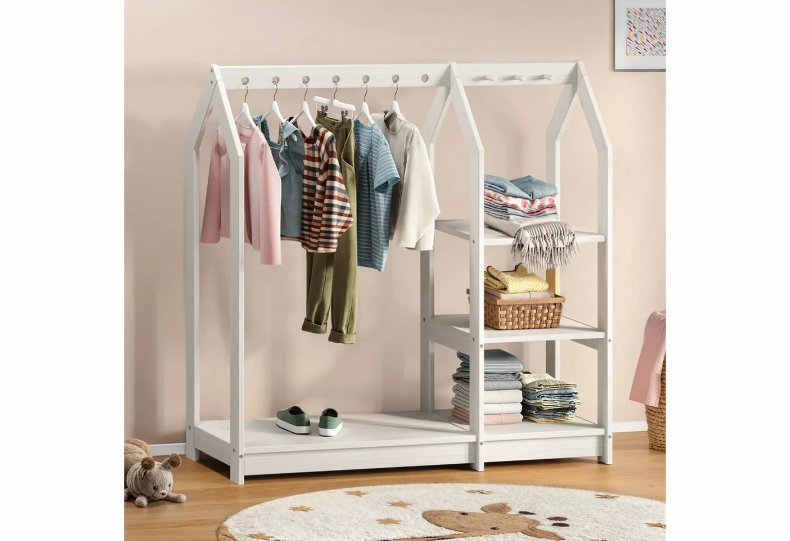 IDIMEX Kinderkleiderschrank Kindergarderobe im Haus Design, 4 Ablagen & Kle günstig online kaufen