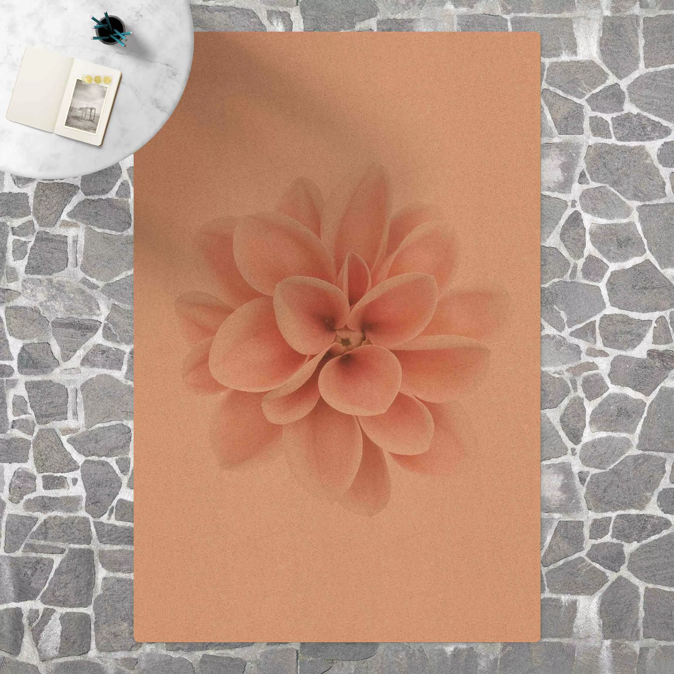 Kork-Teppich Dahlie Rosa Pastell Blume Zentriert günstig online kaufen