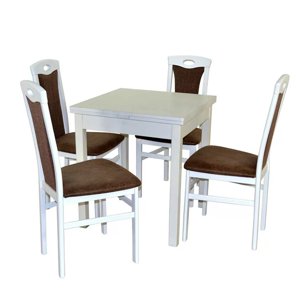 Ausziehbarer Esstisch mit Stühlen Weiß und Braun (fünfteilig) günstig online kaufen