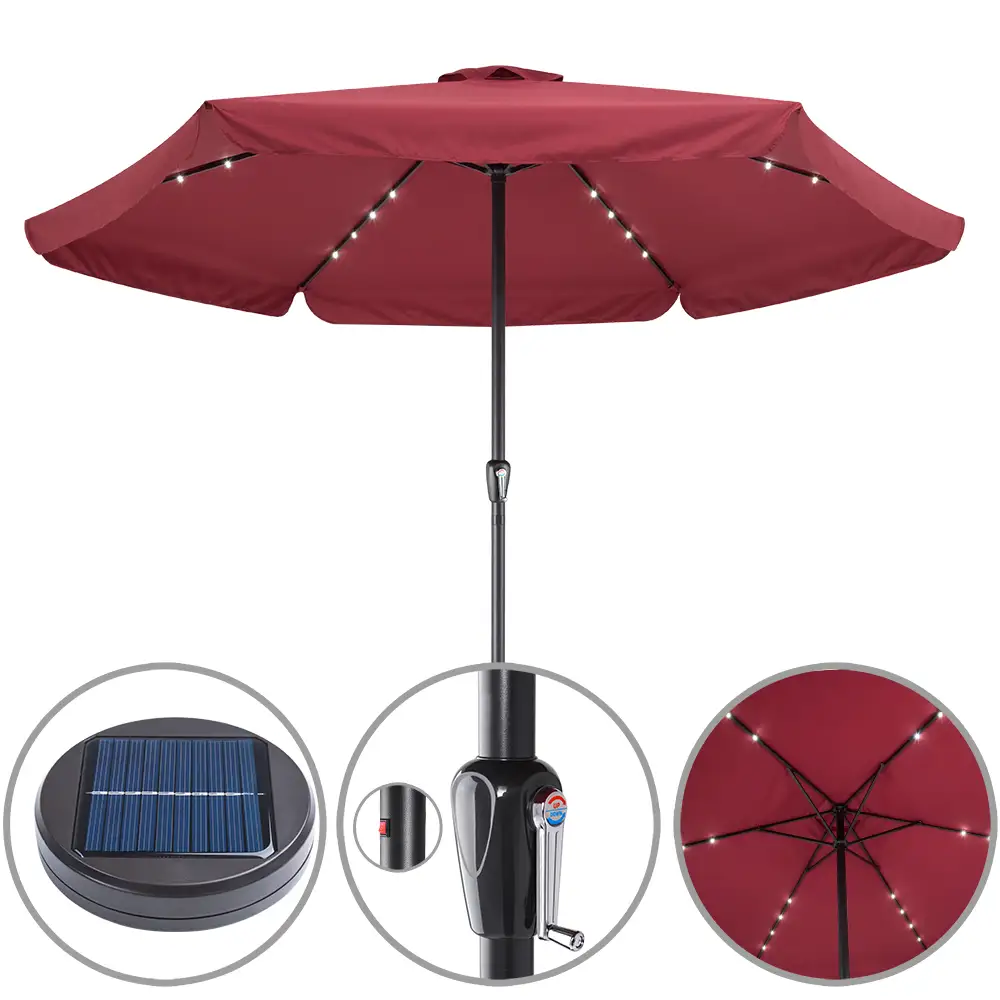 LED Solar Sonnenschirm Athen Rot Ø330cm günstig online kaufen