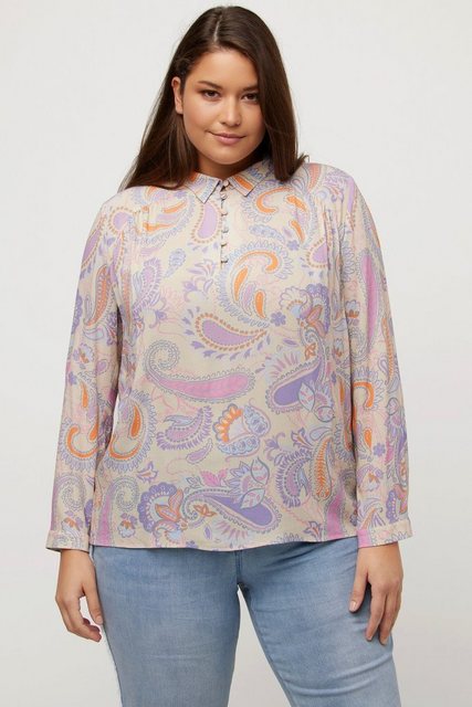 Ulla Popken Hemdbluse Bluse Paisley Hemdkragen Langarm hinten länger günstig online kaufen