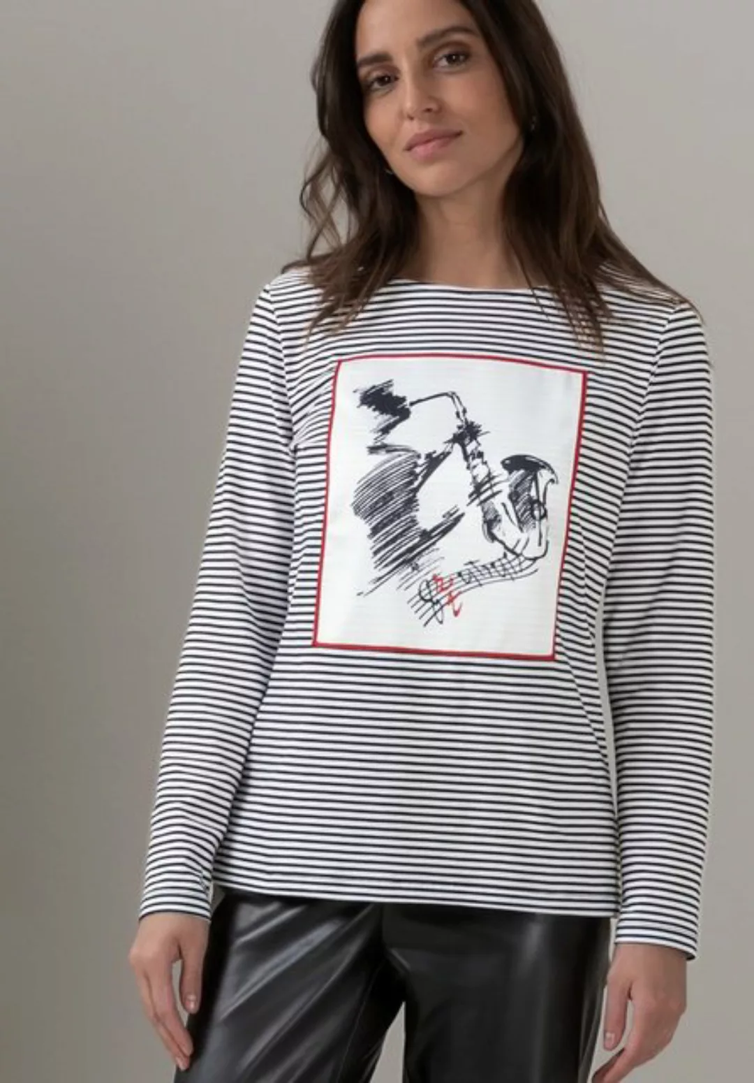 bianca Langarmshirt DAMI mit coolem Frontmotiv und moderner Ringel-Optik günstig online kaufen