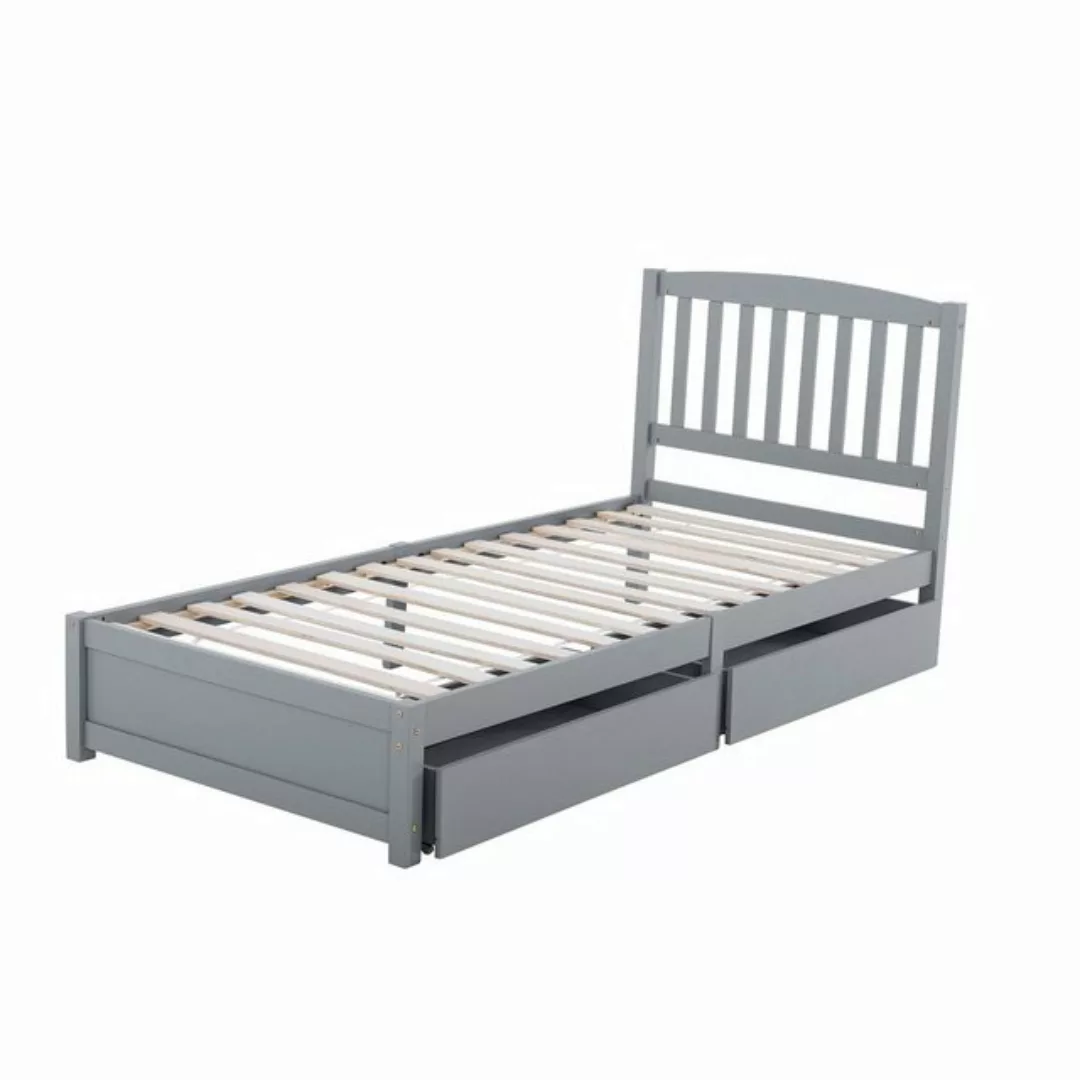 BlingBin Einzelbett Massivholzbett Jugendbett mit 2 Schubladen 90×200cm Gra günstig online kaufen