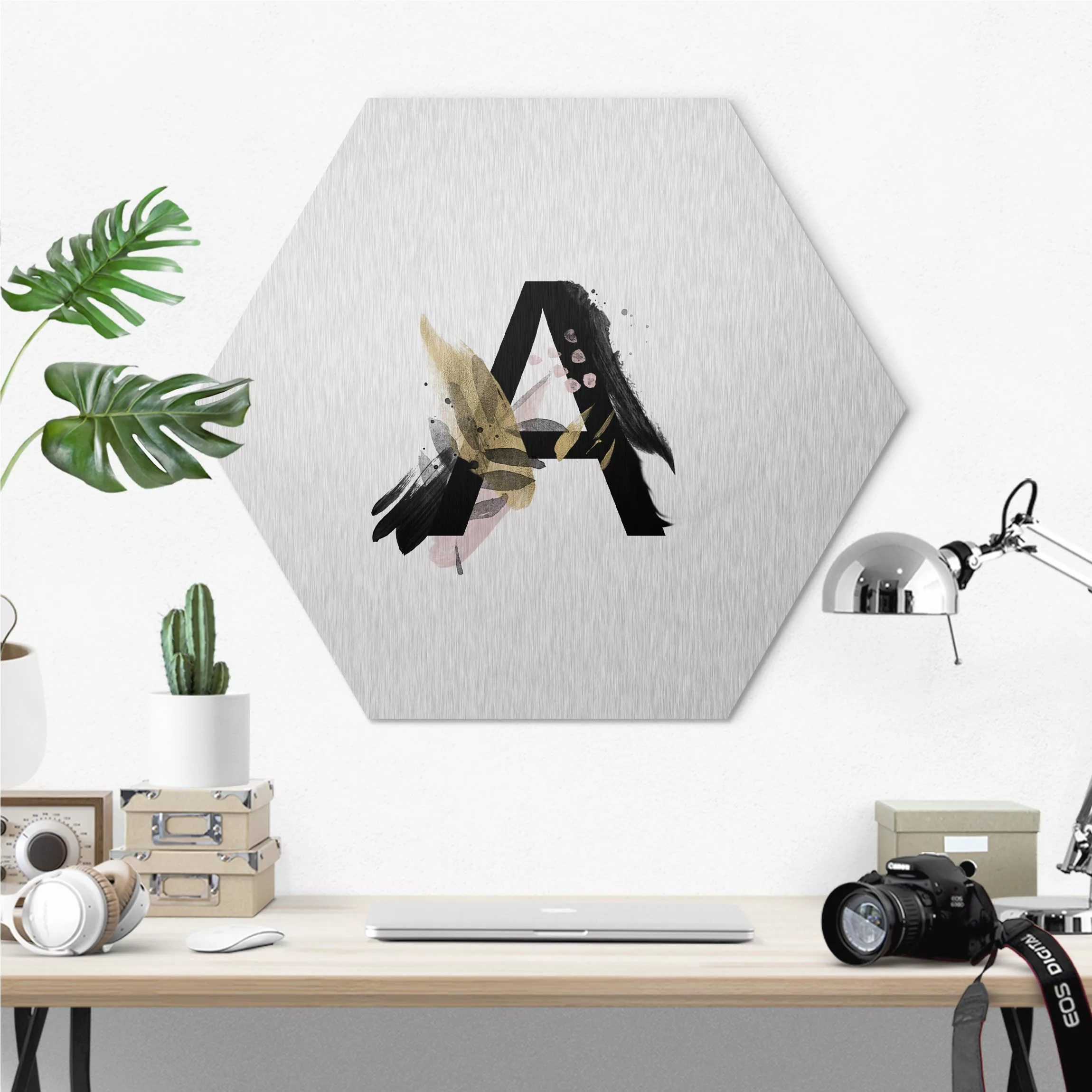Hexagon-Alu-Dibond Bild Spruch Wunschbuchstabe Aquarell günstig online kaufen