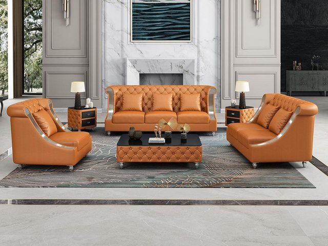 Xlmoebel Sofa Neue Wohnlandschaft aus Leder mit Chesterfield Polsterung, be günstig online kaufen