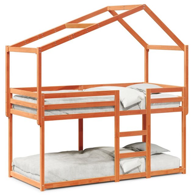 vidaXL Bett, Etagenbett mit Dach Wachsbraun 75x190 cm Massivholz Kiefer günstig online kaufen