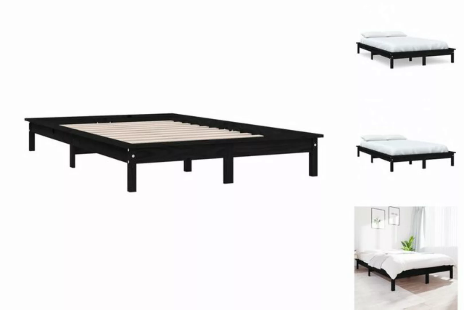 vidaXL Bettgestell Massivholzbett Schwarz 200x200 cm Kiefer Bett Bettrahmen günstig online kaufen