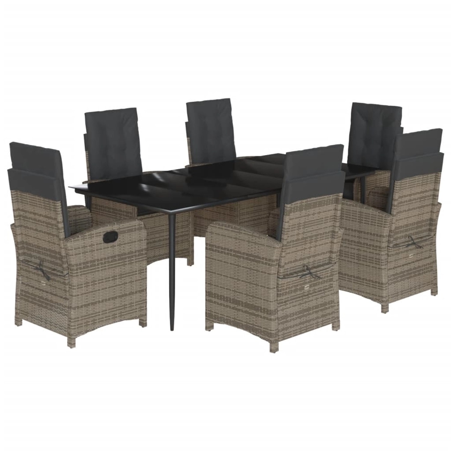 vidaXL 7-Tlg Garten-Essgruppe mit Kissen Grau Poly Rattan 3212357 günstig online kaufen