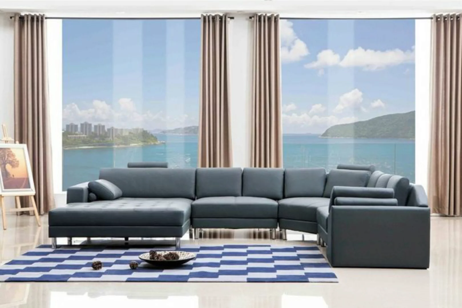 JVmoebel Ecksofa Grau Ecksofa U-Form Luxus Stil Modern Wohnzimmer Sofa SOFO günstig online kaufen