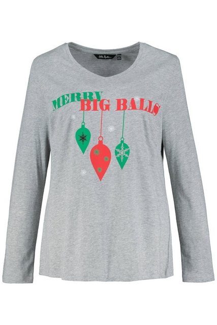 Ulla Popken Rundhalsshirt Shirt Weihnachtsmotiv Classic V-Ausschnitt Langar günstig online kaufen