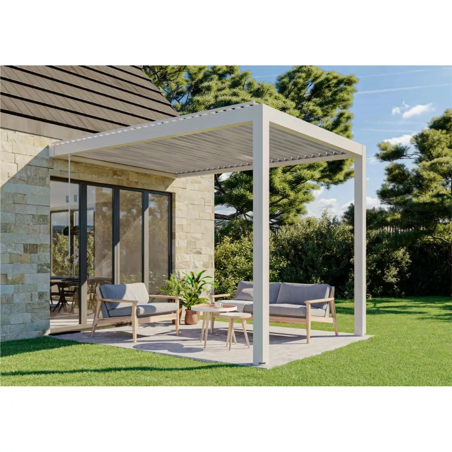 Huun Pergola Piano Wandmontiert in Weiß 300 x 400 cm günstig online kaufen