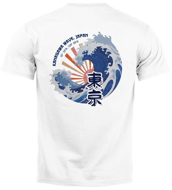 Neverless Print-Shirt Backprint T-Shirt Herren Welle Kanagawa Japan Schrift günstig online kaufen