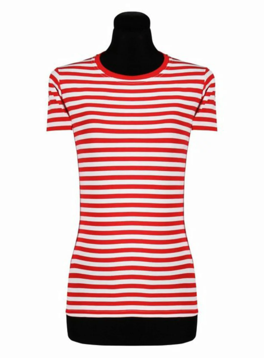 thetru T-Shirt Damen Ringelshirt kurzarm rot-weiß – alltagstaugli Gestreift günstig online kaufen