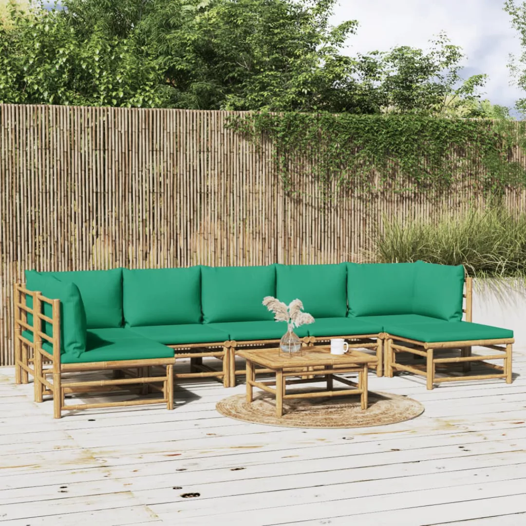 Vidaxl 8-tlg. Garten-lounge-set Mit Grünen Kissen Bambus günstig online kaufen