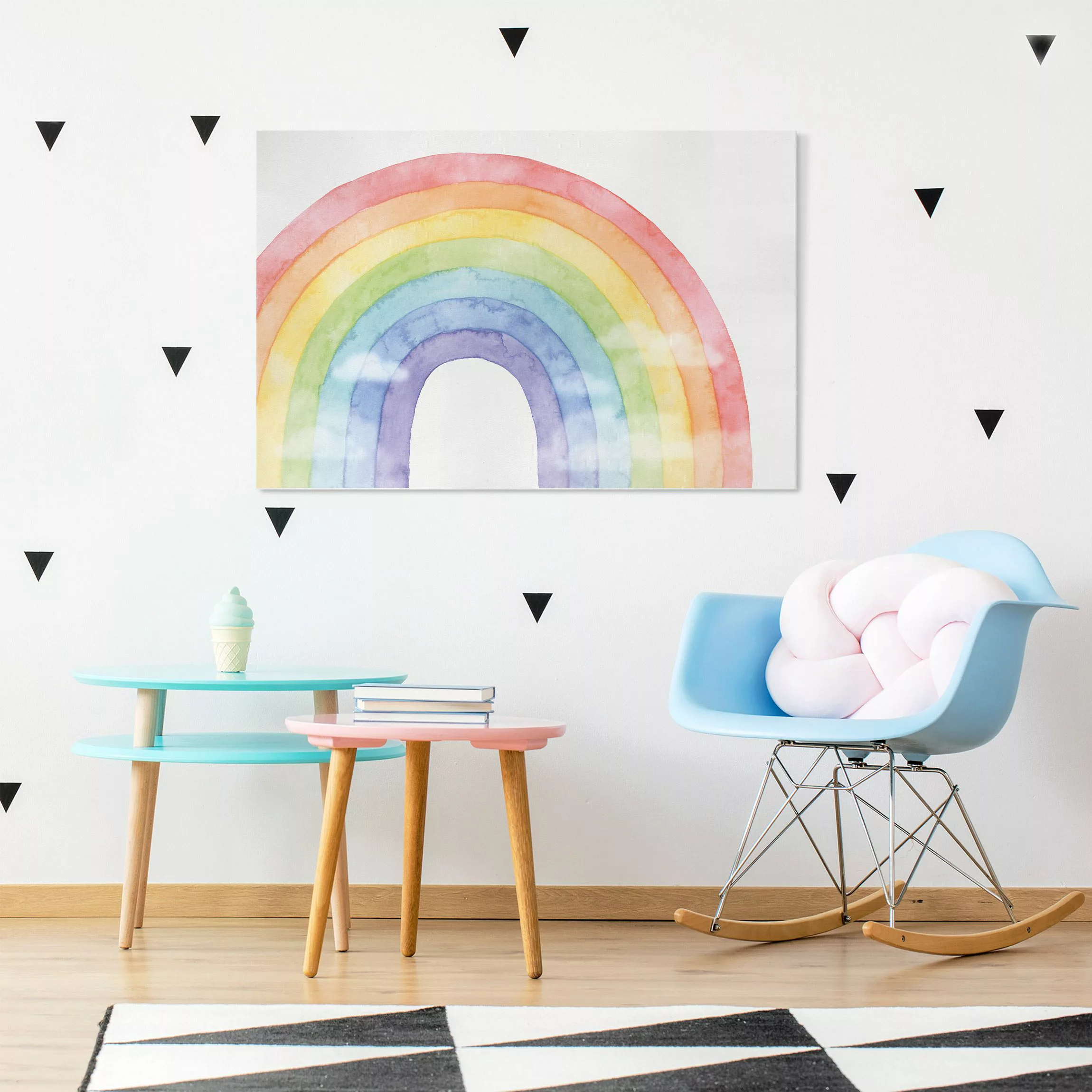 Leinwandbild Regenbogen und Wolken Wasserfarben günstig online kaufen