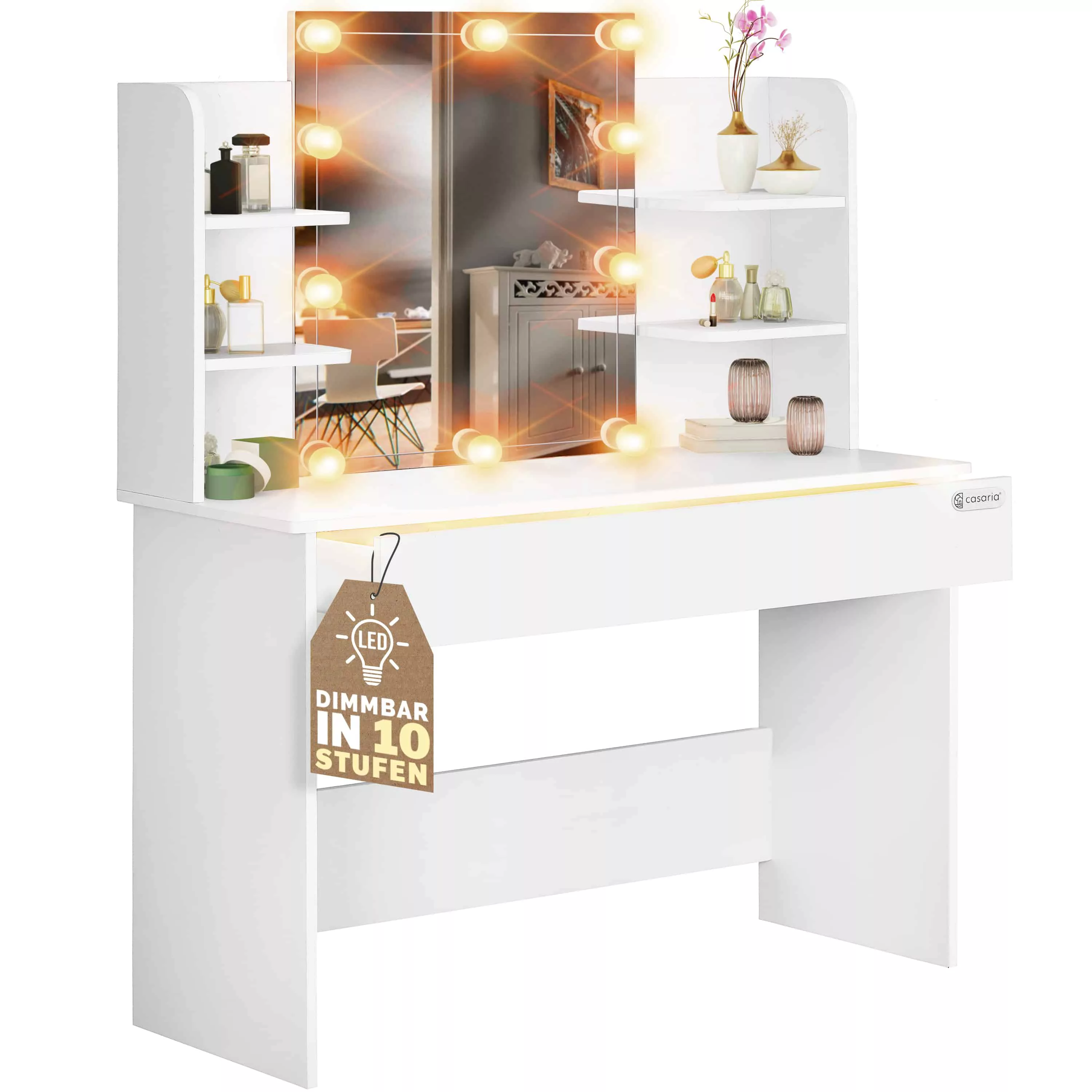 Schminktisch Lucia Weiß 108x140x40cm mit LED günstig online kaufen