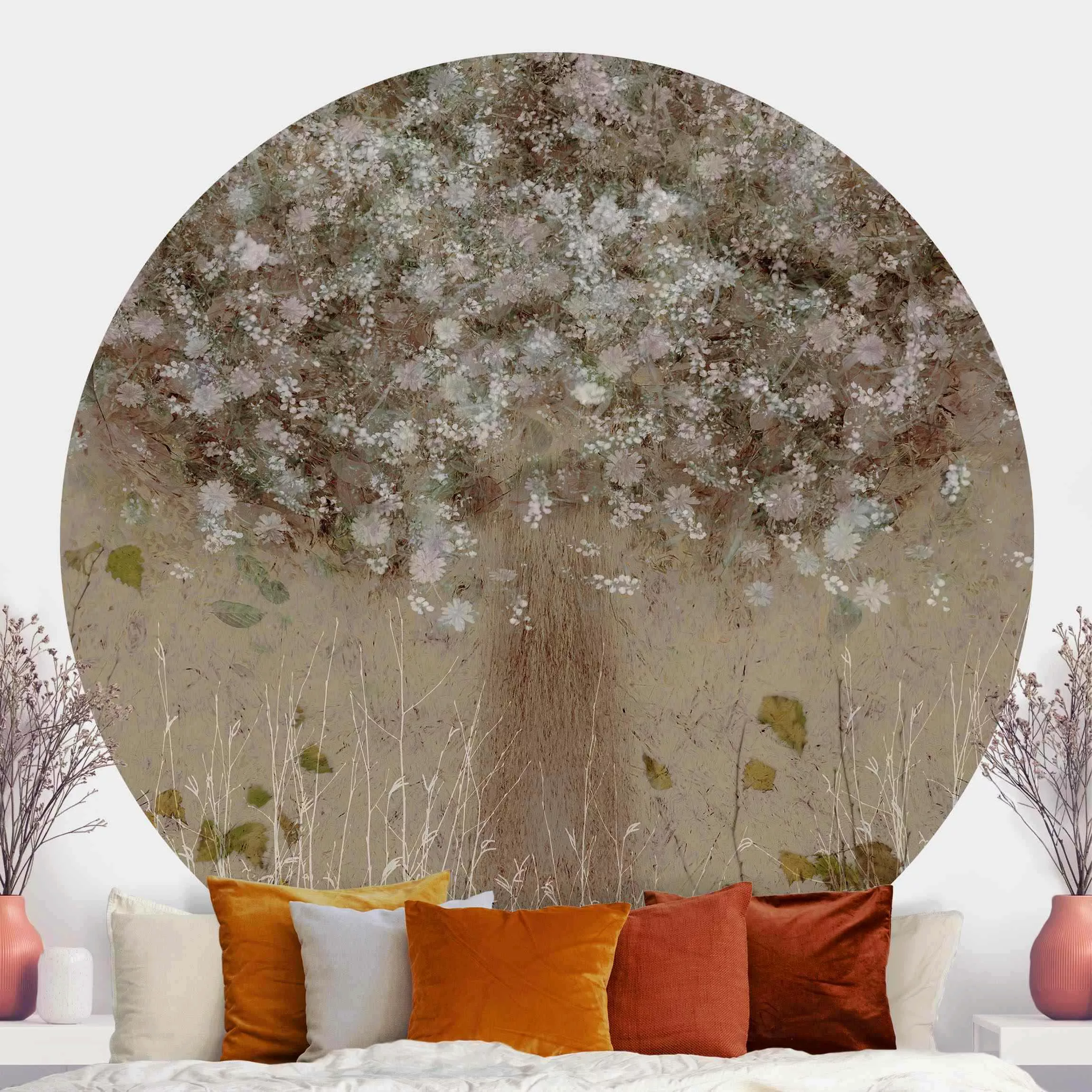 Runde Tapete selbstklebend Verträumter Baum auf Wiese günstig online kaufen
