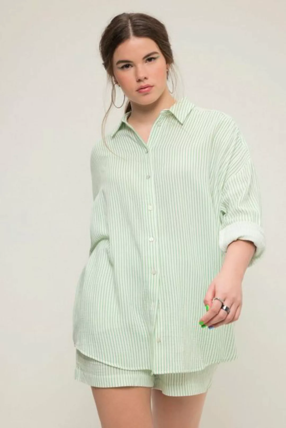 Studio Untold Hemdbluse Bluse oversized Musselin Streifen Hemdkragen günstig online kaufen