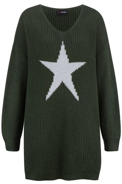 MIAMODA Strickpullover Long-Pullover großer Stern V-Ausschnitt Langarm günstig online kaufen