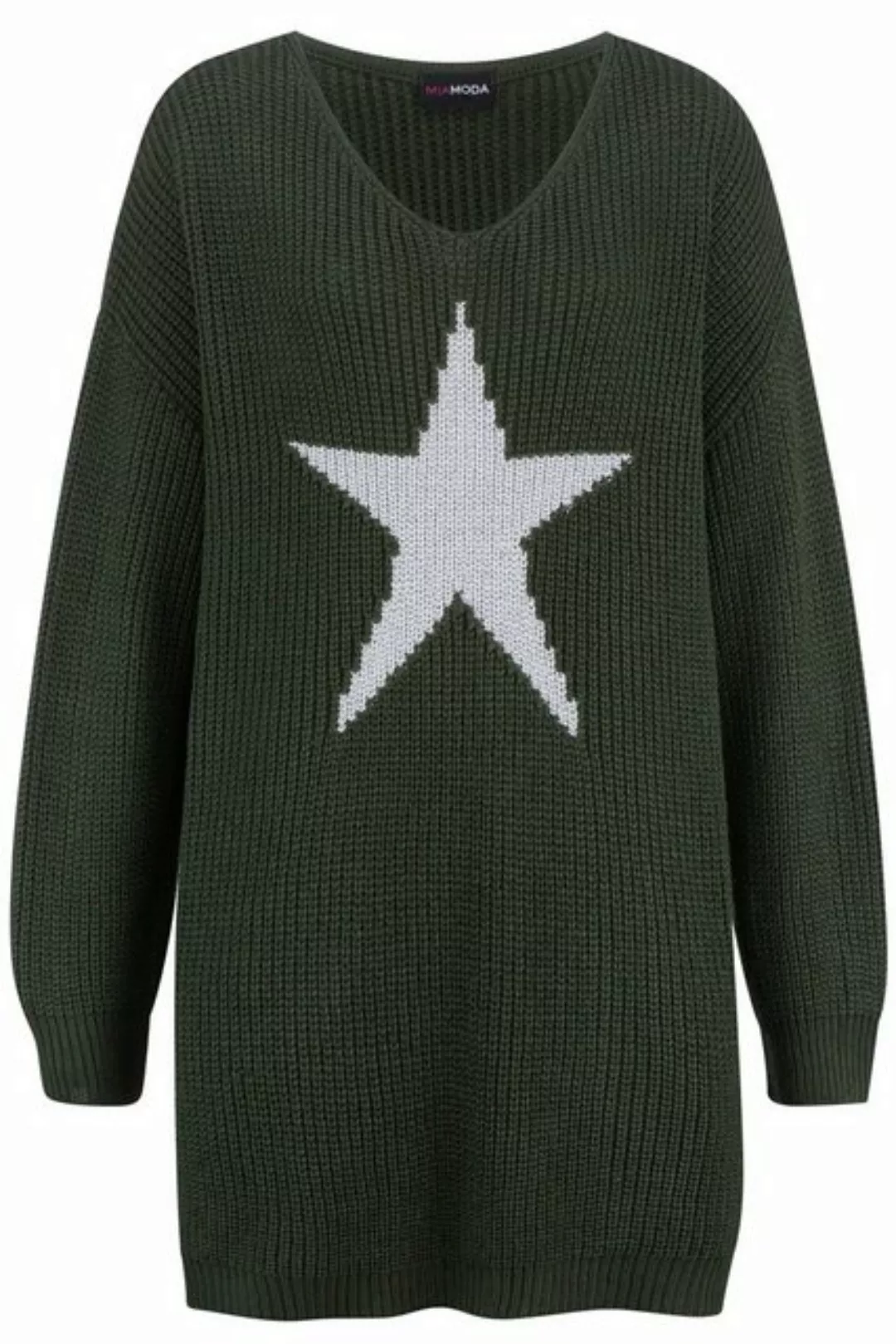 MIAMODA Strickpullover Long-Pullover großer Stern V-Ausschnitt Langarm günstig online kaufen