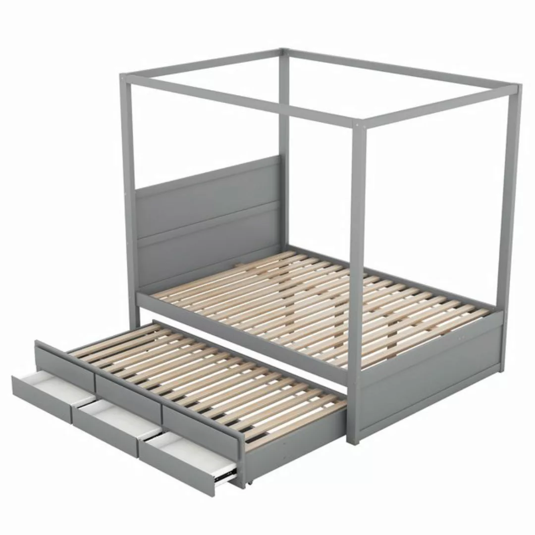 EXTSUD Einzelbett 140 x 200 Himmelbett, Pritsche mit ausziehbarem Einzelbet günstig online kaufen