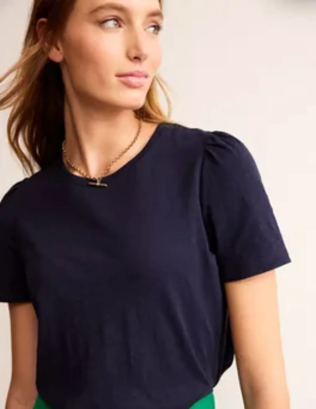 T-Shirt mit Puffärmeln aus Baumwolle Damen Boden, Marineblau günstig online kaufen